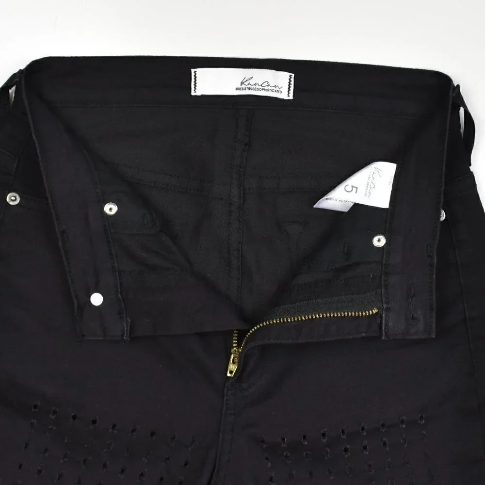 KanCan Perforated High Rise Skinny Black Jeans 5/26 - Picture 7 of 8